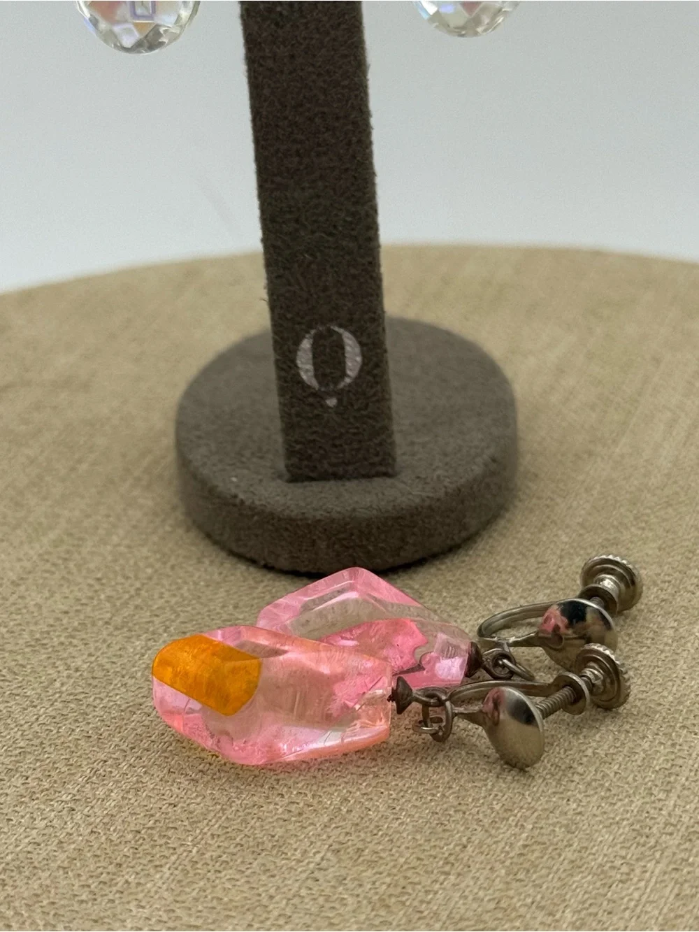 Set of two vintage Crystal Cross Drop Earrings in Clear Aurora Borealis